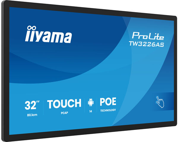 iiyama TW3226AS-B3P Signage Display Kiosk design 80 cm (31.5") LED Wi-Fi 430 cd/m² Full HD Black Touchscreen Built-in processor Android 24/7