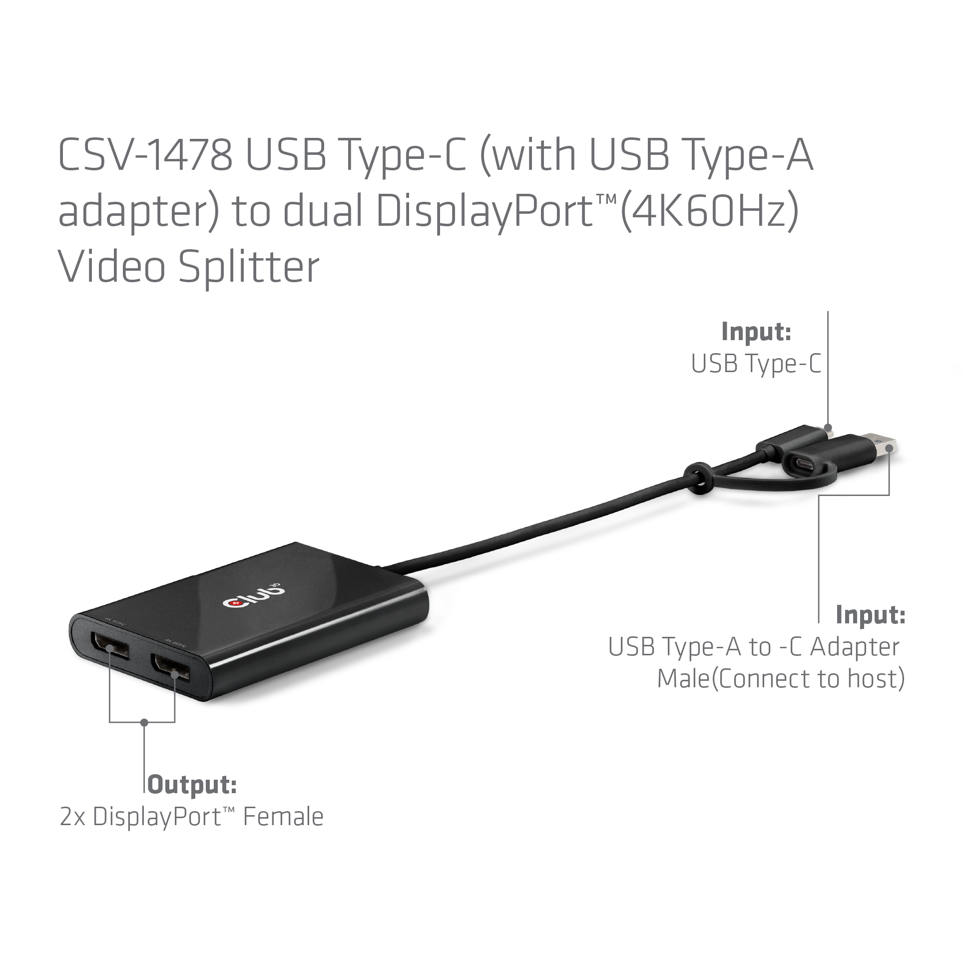 Club 3D Multi Stream Transport Hub USB 3.2 Typ C => 2x DisplayPort 4K60Hz