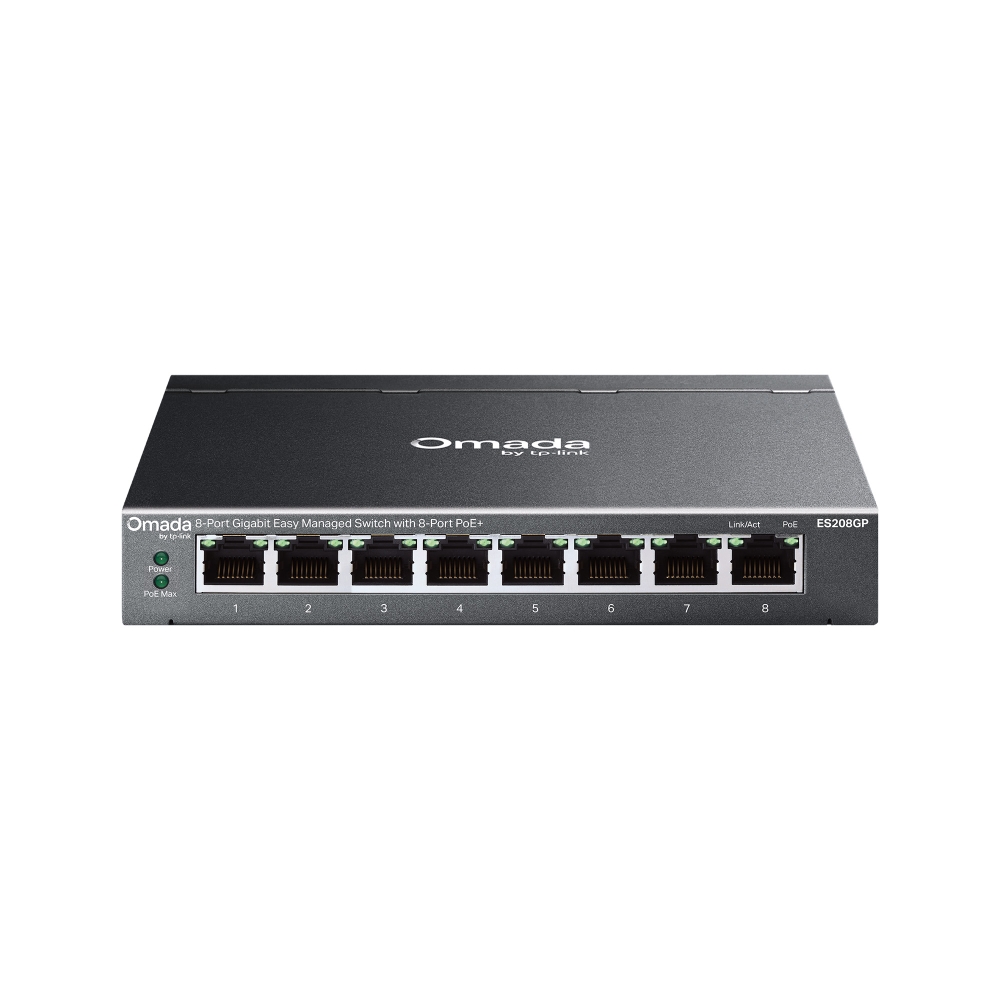 TP-Link Omada ES208GP network switch Managed L2 Gigabit Ethernet (10/100/1000) Power over Ethernet (PoE) DIN rail Black