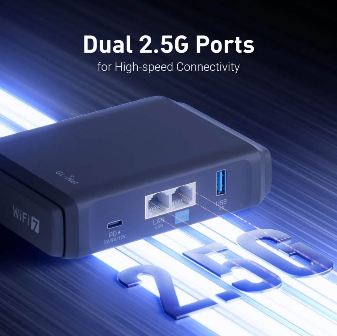 ALLNET Wireless Travel Router WIFI7 • BE3600 • 2.5GbE LAN/WAN • Pocket-sized Router for Home and Travel / WiFi Client "OpenWRT" Slate 7