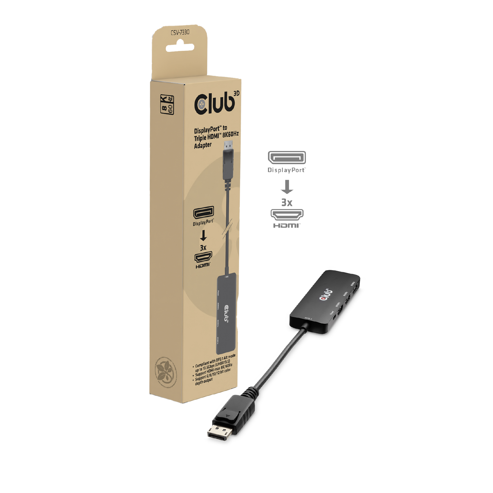 CLUB3D DisplayPort™ to Triple HDMI™ 8K60Hz Hub