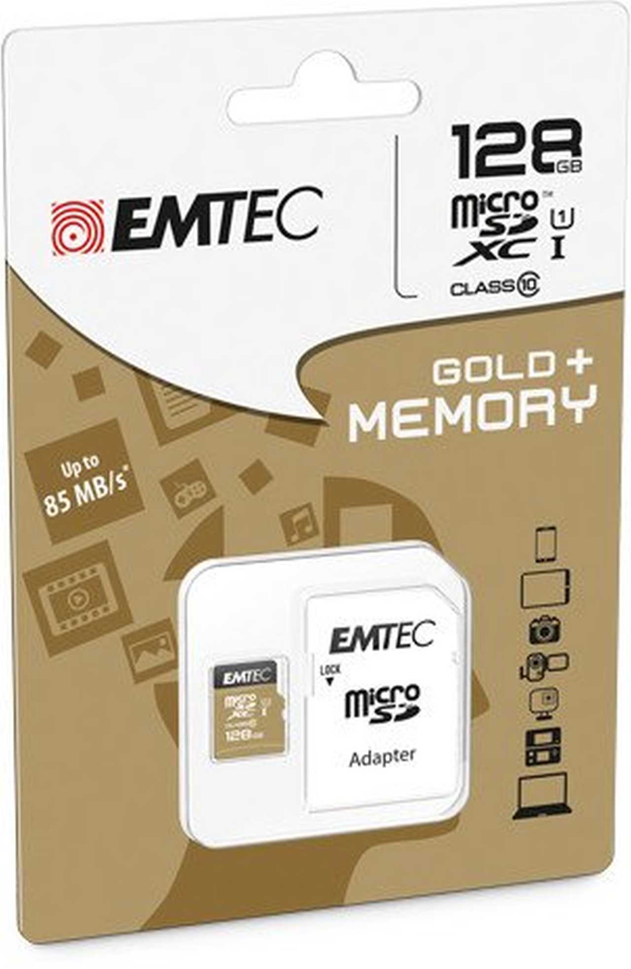 Flash SecureDigitalCard (SD)  128GB *EMTEC* microSDXC 128GB EMTEC + Adapter CL10 Gold+ UHS-I 85MB/s Blister