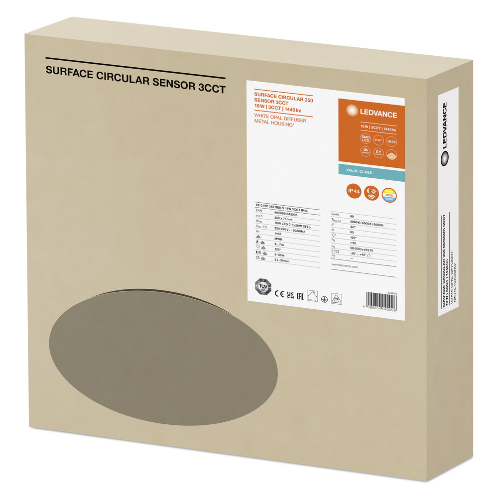 LEDVANCE SURFACE CIRCULAR 350 3CCT SENSOR 18W 3CCT IP44