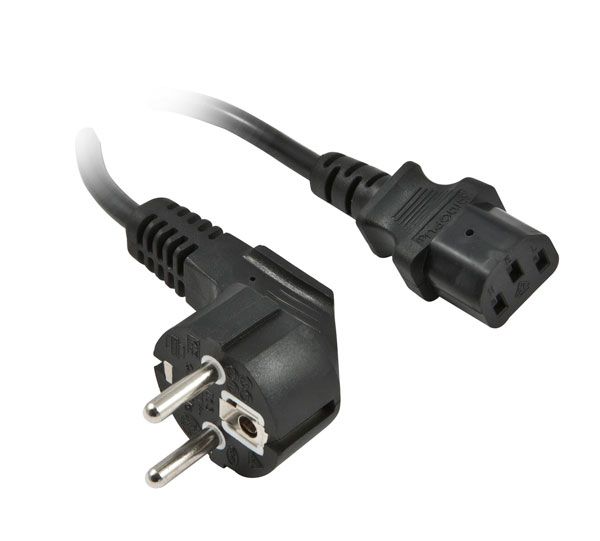 Netzkabel 230V Schutzkontakt CEE7(Stecker)->Kaltgeräte IEC-C13(Buchse), 1m, Black, Synergy 21,