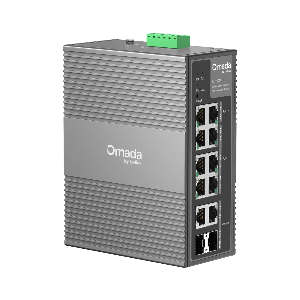 Omada Easy Managed Industrial Switch • 10 Port • 6x PoE++, 2x PoE++ (802.3bt), 2x GbE • Omada • IES210GPP