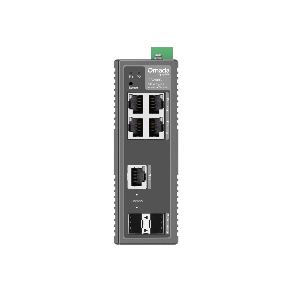 TP-Link Switch Easy Managed Industrial Layer2 6 Port • 4x 1GbE • 1x Combo RJ45/SFP • 1x SFP Lüfterlos, Omada • IES206G