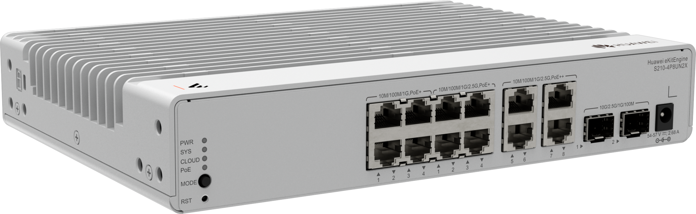 Huawei Switch Full Managed L2 14 Port • 4x GbE 8x 2,5 GbE • PoE Budget 128W • 8x PoE At 4x PoE Bt • 2x SFP • S210-4P8UN2X • EKit