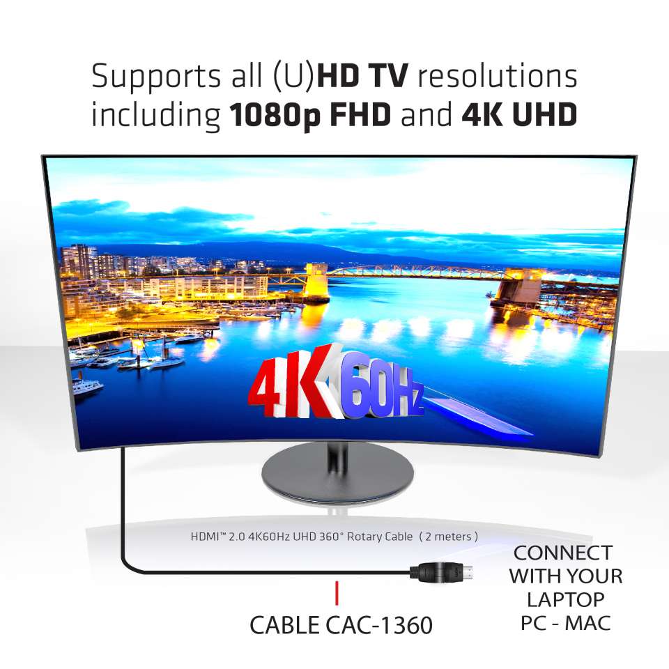 Kabel Video HDMI ST/ST   2,0m *Club3D* 4K60Hz drehbar