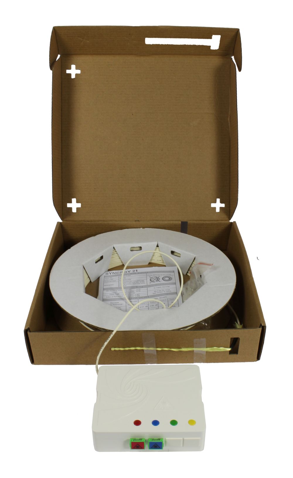 LWL-FTTH Compact Box vorkonfektioniert,  2xSC/APC -> open End, 20m,  9/125u, G.657.A2, 2-Faser, OD=2.2mm, Synergy 21