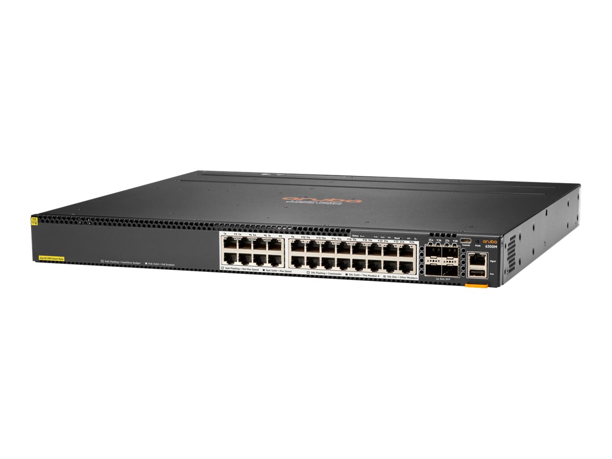 HPE Aruba Networking CX 6300M 24-port Smart Rate 1/2.5/5GbE Class 6 PoE and 4-port SFP56 Switch