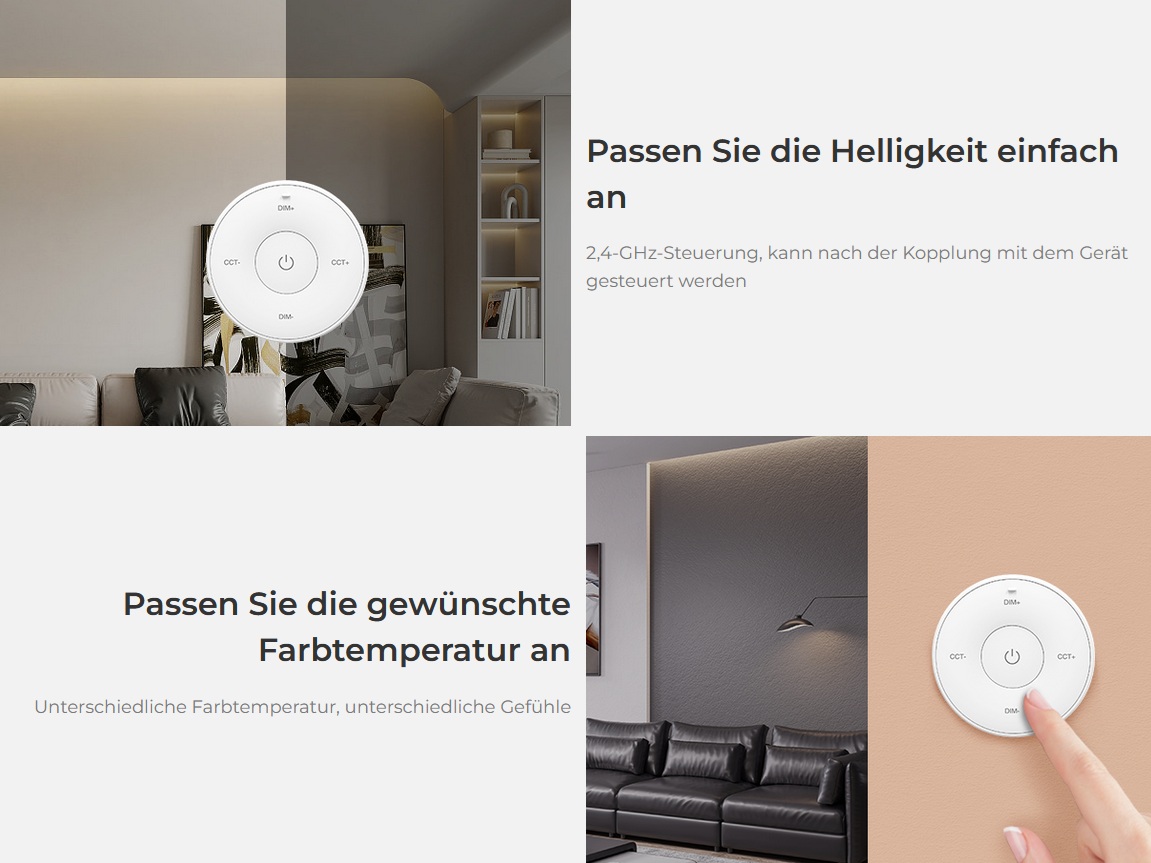 MiBoxer K2S-W LED Fernbedienung Mini Remote 2,4GHz dual white (CCT) + Dimm rund (w)