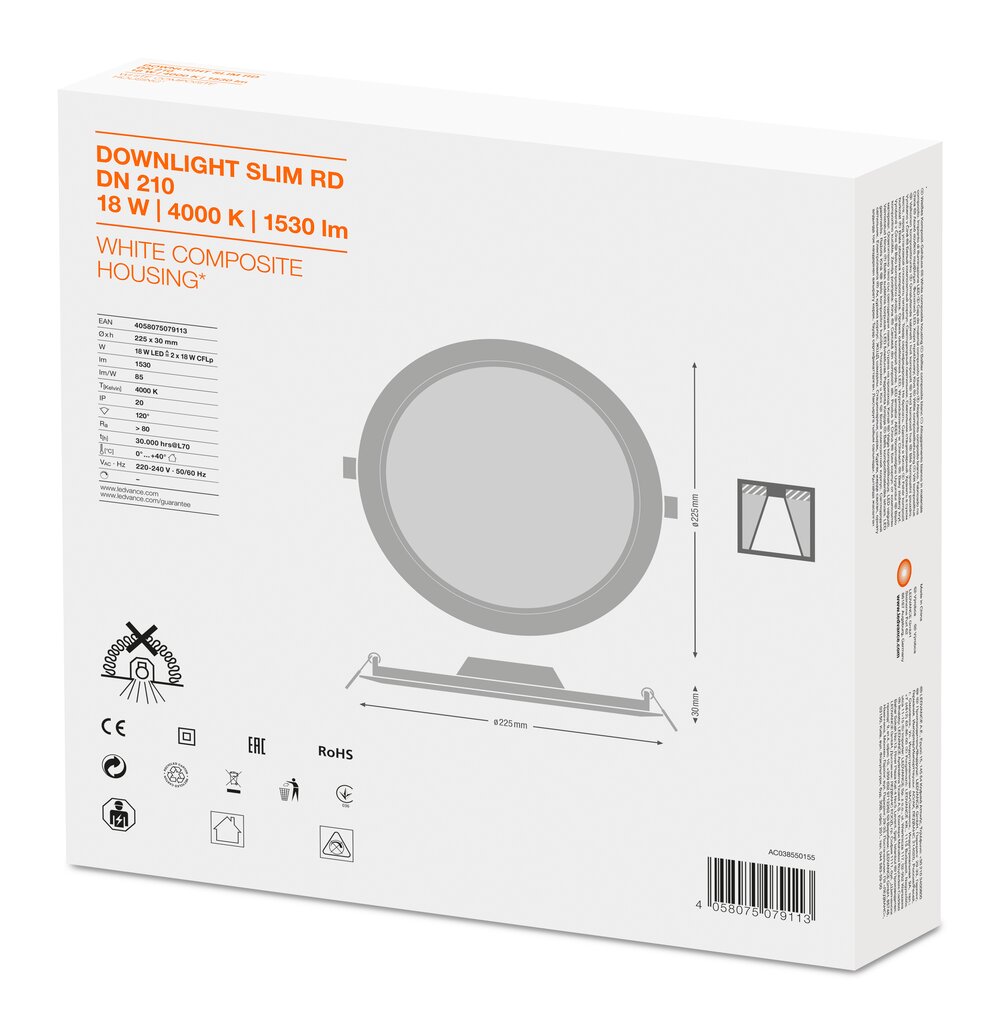 LEDVANCE DOWNLIGHT SLIM ROUND 210 18 W 4000 K WT
