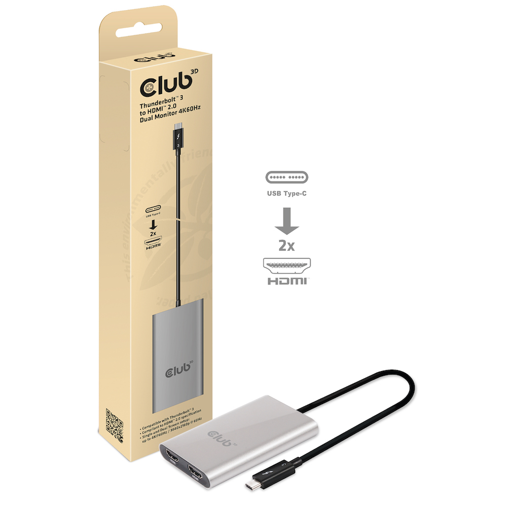 Adapter Thunderbolt 3 => HDMI 2.0 *Club3D* Dual Monitor 4K 60Hz