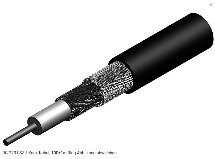 TelegäRtner Koax Kabel, 50 Ohm, RG-223 LS ZH Koax-Kabel, 100m Ring