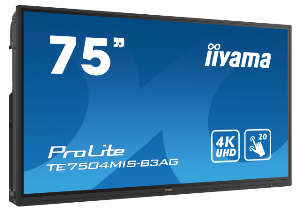 iiyama TE7504MIS-B3AG Signage Display Interactive flat panel 190.5 cm (75") Wi-Fi 400 cd/m² 4K Ultra HD Black Touchscreen Built-in processor iiWare 9.0