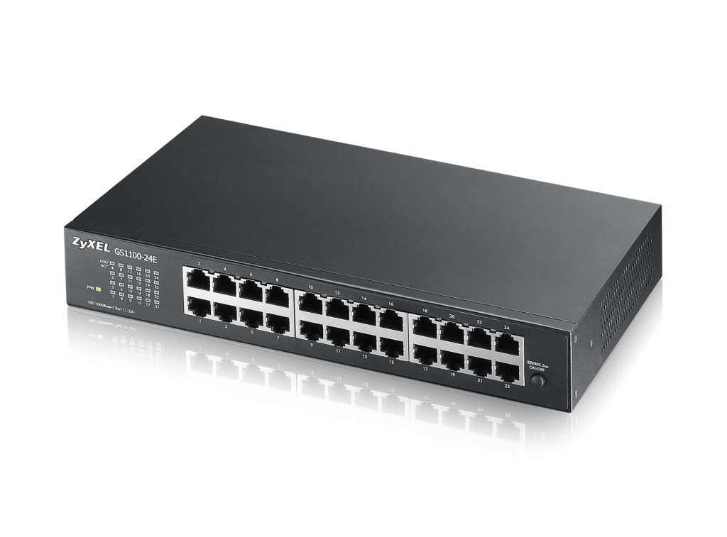 Zyxel Switch unmanaged Layer2 24 Port • 24x 1 GbE • 19" • Lüfterlos • GS1100-24E V3