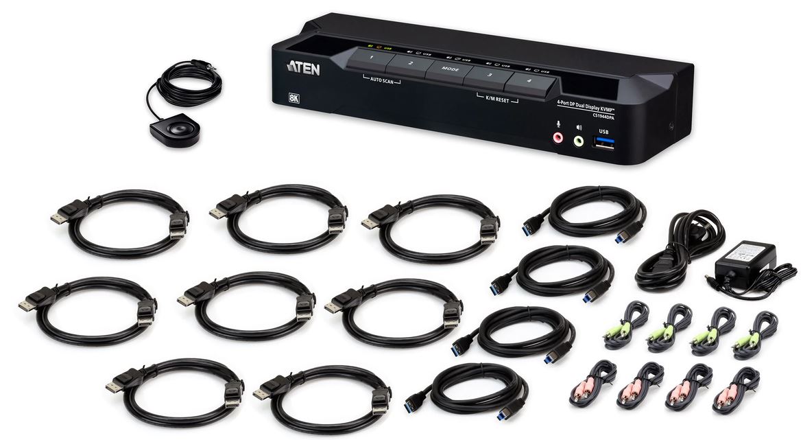Aten KVM-Switch  4-fach Audio/DP(Displayport)/USB 3.0, 8K, Dual Display,