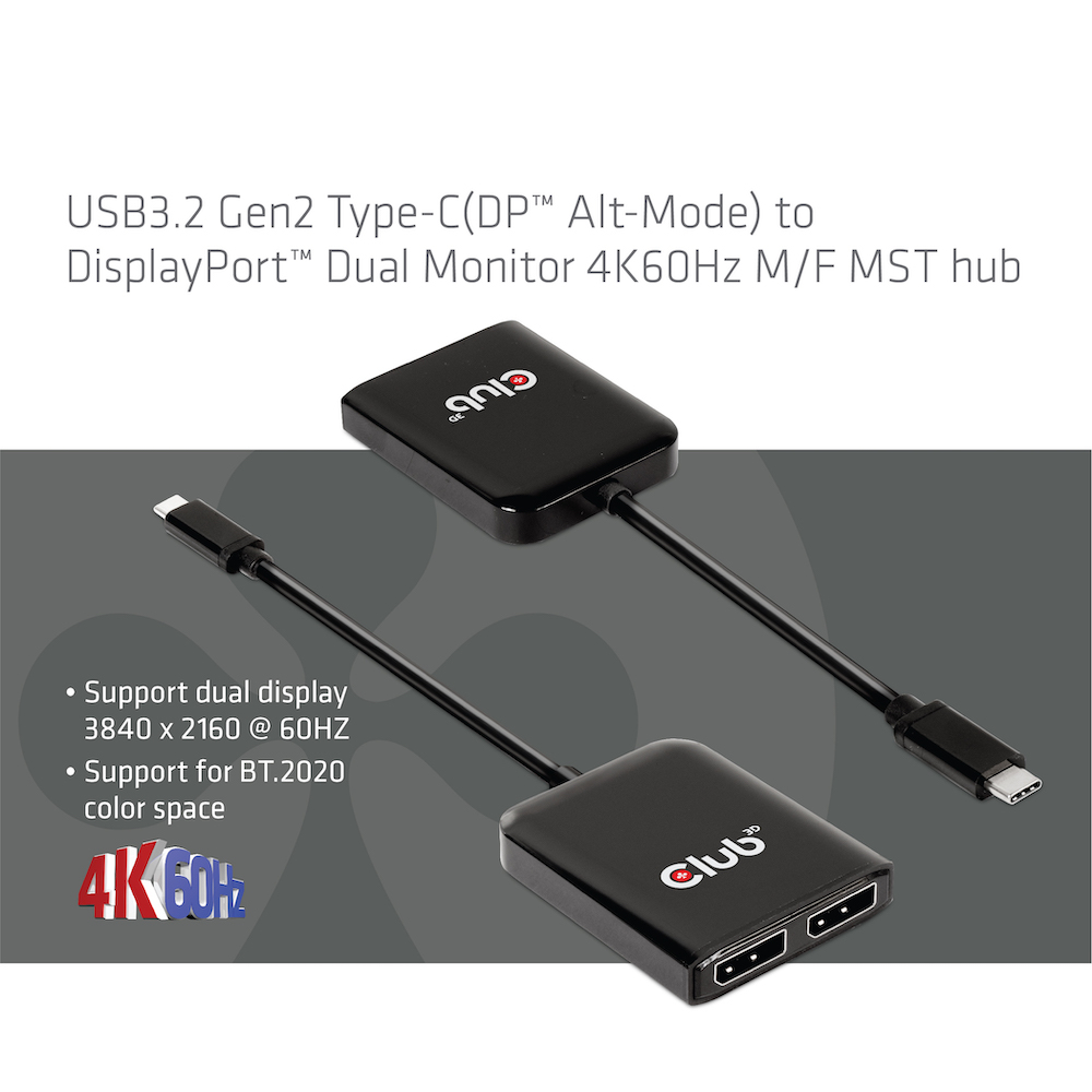 Club 3D Multi Stream Transport Hub USB 3.2 Typ C => DisplayPort 1.2 Dual Monitor 4K60Hz