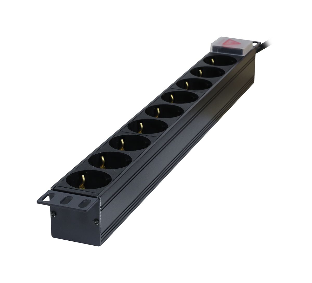 ALLNET 19"zbh. Steckdosenleiste, 9xDosen(CEE7)->Stecker(CEE7), Schalter, Schwarz, Synergy 21