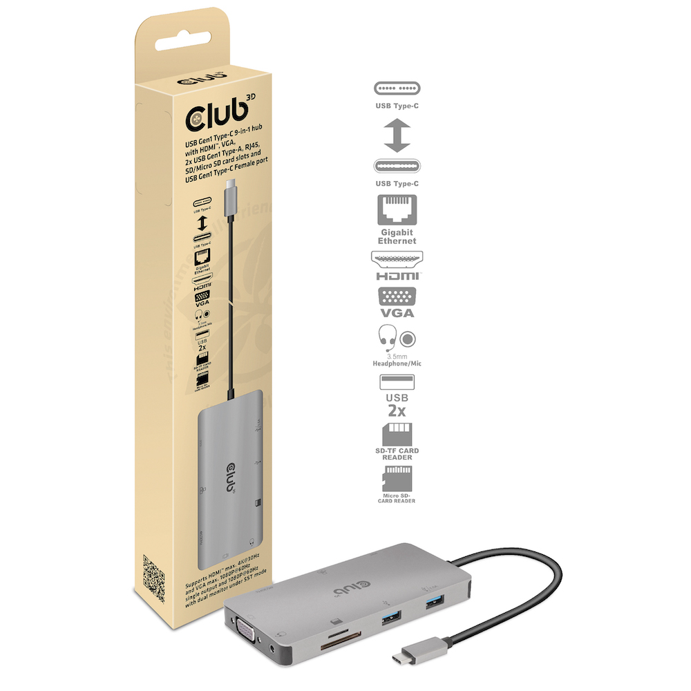 USB Hub Typ C => VGA/HDMI/2x USB-A/LAN/Card-Reader *Club 3D*