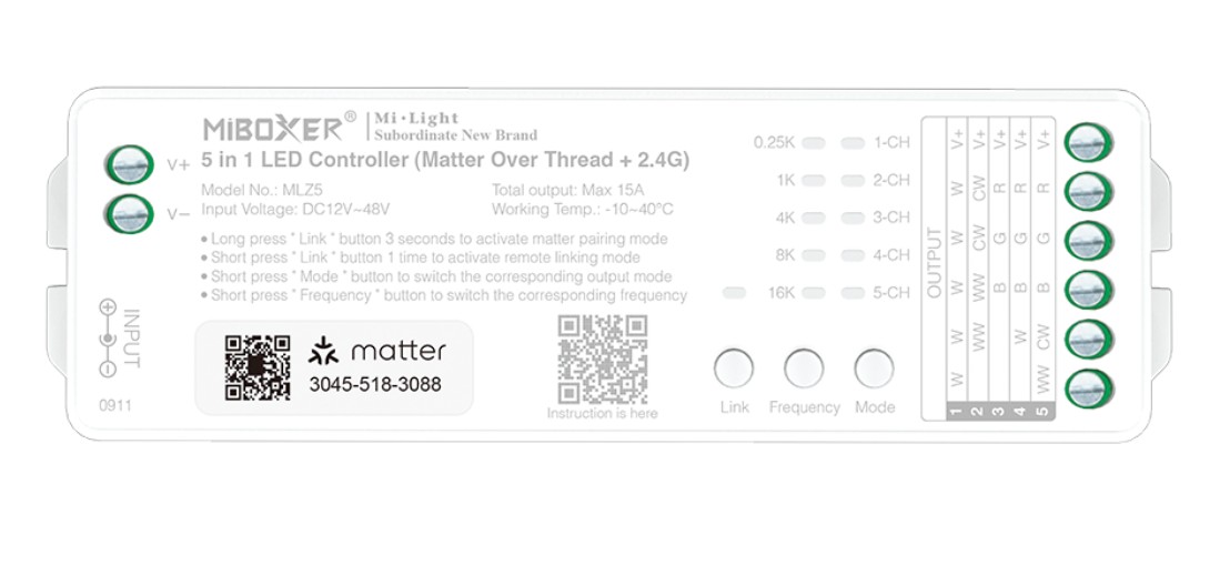 Synergy 21 LED Controller Matter-Serie 5in1 RGB-WW (RGB-CCT) DC12~24V Matter Over Thread + 2.4G *Milight/Miboxer*