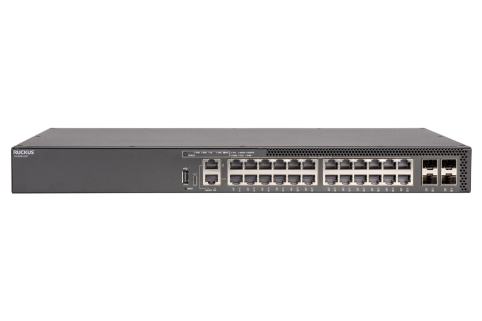 RUCKUS Networks Switch Full Managed Layer3 28 Port • 24x 2,5 Gbe • Poe Budget 740 W • 24x Poe Bt • 4x Sfp28 • 19 " • Icx8200-24zp