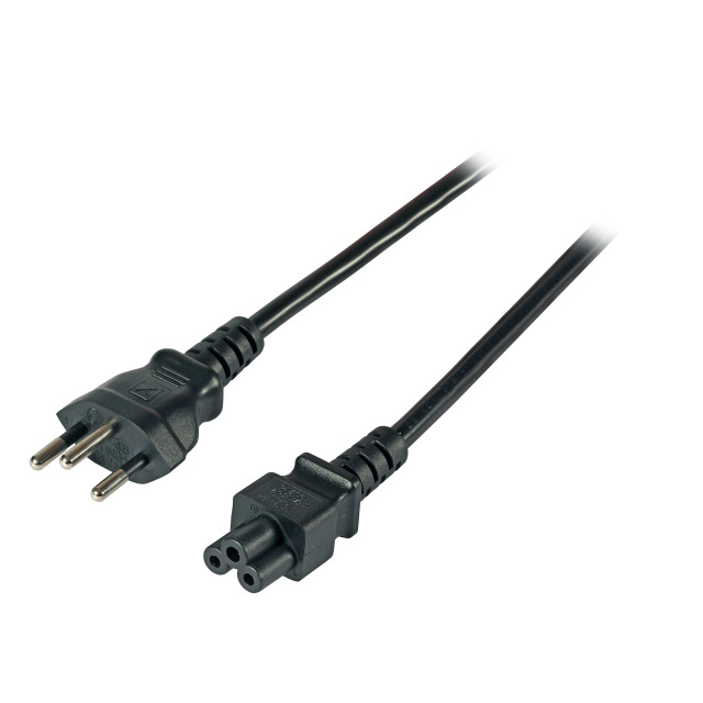 Netzkabel 230V Schweiz(Stecker)/Kaltgeräte C5(Buchse,Micky Mouse), 1,8m,Black