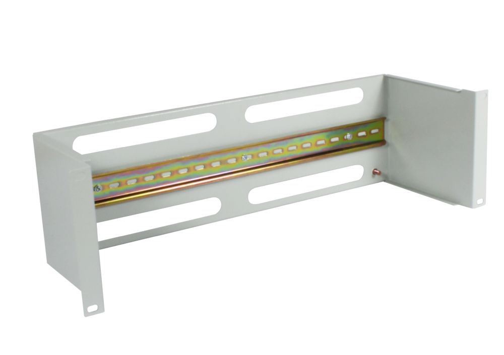 ALLNET 19"zbh. Gerätehalter für Hutschiene/DIN-Rail Geräte, T150mm/3HE, Lichtgrau, Frontmontage,