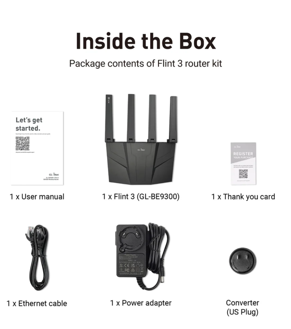 ALLNET Wireless Router WIFI6 • AX6000 • 4x4 • 2.5GbE • High-Performance Home Router "OpenWRT" • GL-BE6500 / Flint 3e