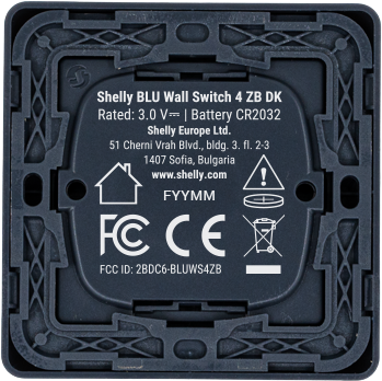 Shelly · Plug & Play · "BLU Wall Switch 4 ZB DK" · Wandtaster · 4-fach · 16 Aktionen · Grau