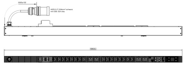 Bachmann PDU, Steckdosen, 16xDosen(C13)+ 4x(C19)+2xLS-> 1ph Zuleitung 3m, 32A, mit Stecker CEE 32A blau BN7500,