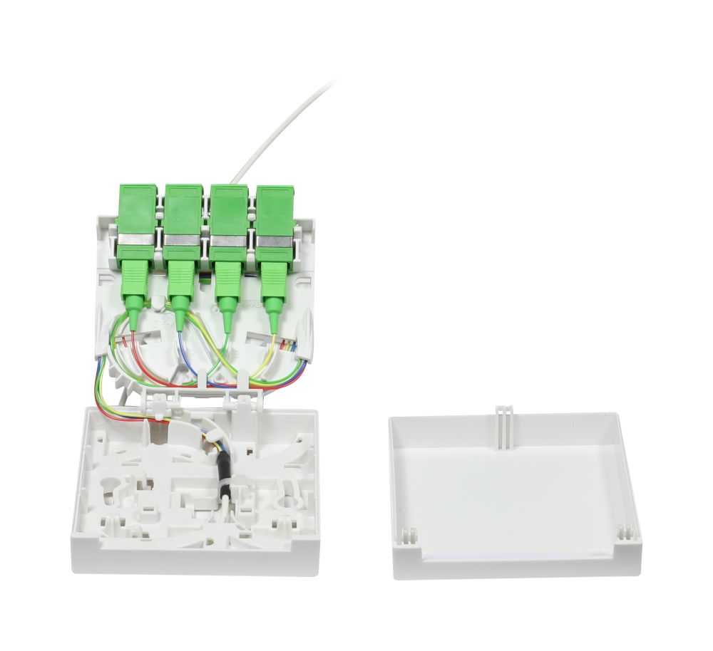 LWL-FTTH Compact Box vorkonfektioniert,  4xSC/APC -> open End, 20m,  9/125u, G.657.A2, 4-Faser, OD=2,2mm, Synergy 21
