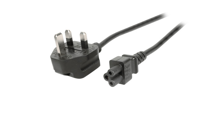 Netzkabel 230V UK-Stecker->C5(Buchse), 1,8m, Black, (Kleeblatt,Mickymaus)