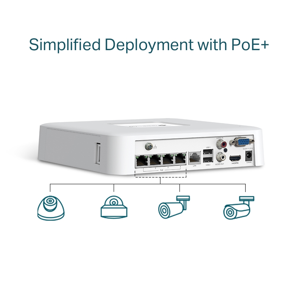 TP-Link - 4 Channel PoE Network Video Recorder - VIGI NVR1104H-4P