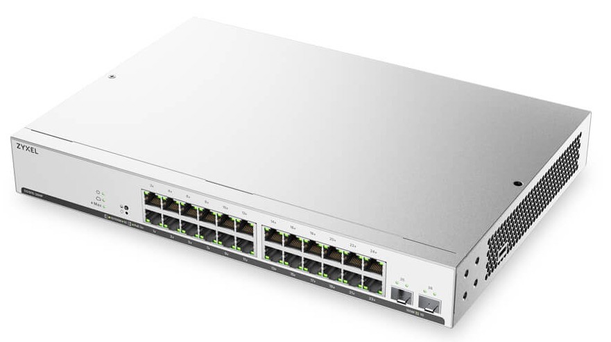 Zyxel Switch Smart Managed Layer2 26 Port • 24x 1 GbE • PoE Budget 180 Watt • 24x PoE At • 2x SFP • 19 " • LüFterlos • NebulaFlex • GS191526HPV2