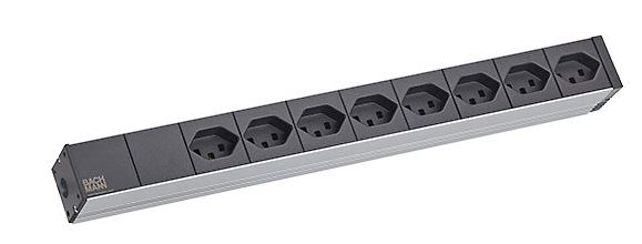 Bachmann Steckdosenleiste, 19" 1HE 8xCH T23 90° sw Strom 3,0m CH T23, Schweiz