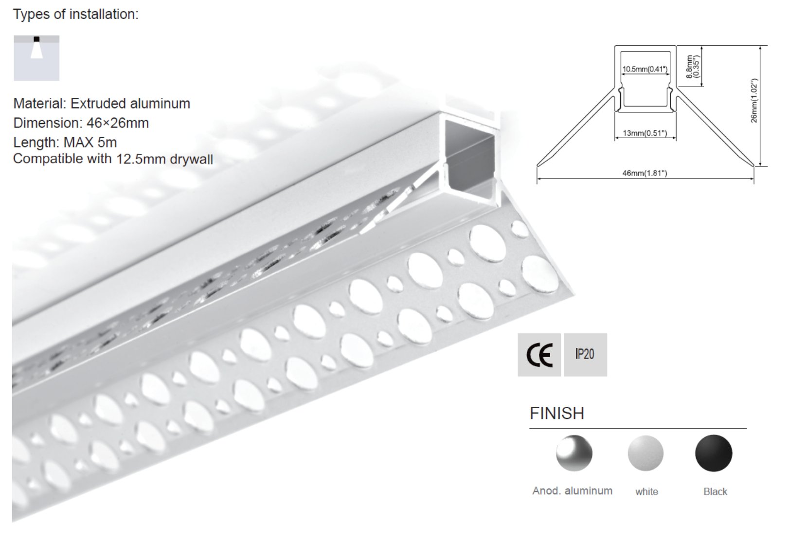 Synergy 21 LED U-Profil 200cm, ALU069-R Rigips Eckprofil