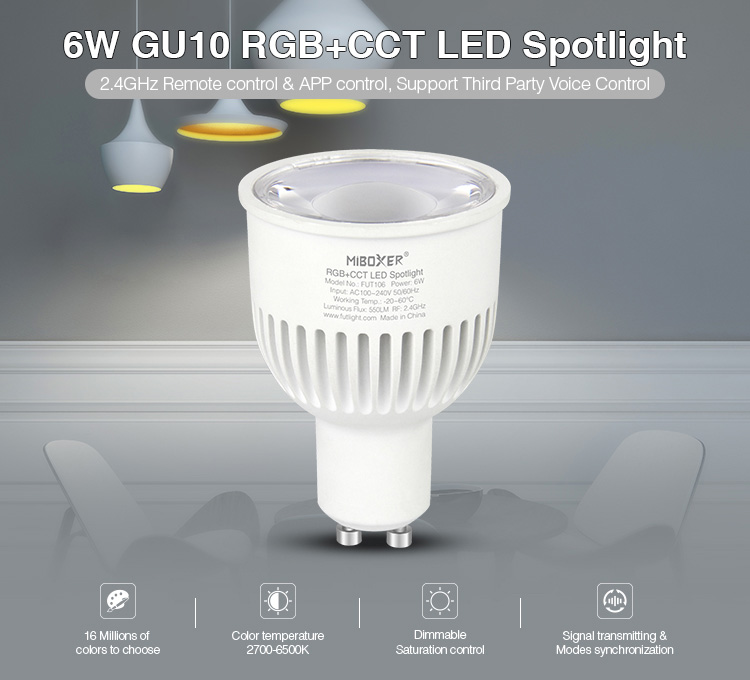 LED Retrofit GU10 6W RGB-WW (RGB-CCT) Spot Milight/Miboxer