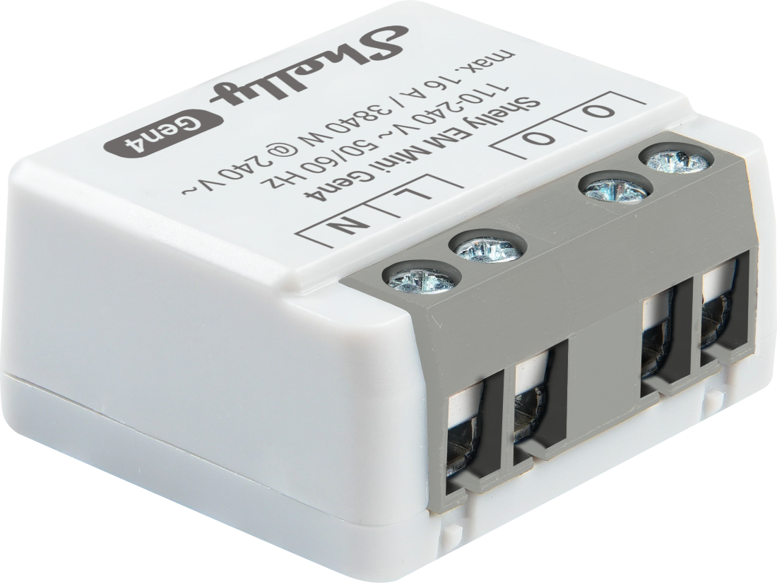 Shelly · Unterputz · "EM Mini Gen4" · Relais · max 8A · 1 Kanal · WLAN · Matter · Zigbee · Bluetooth